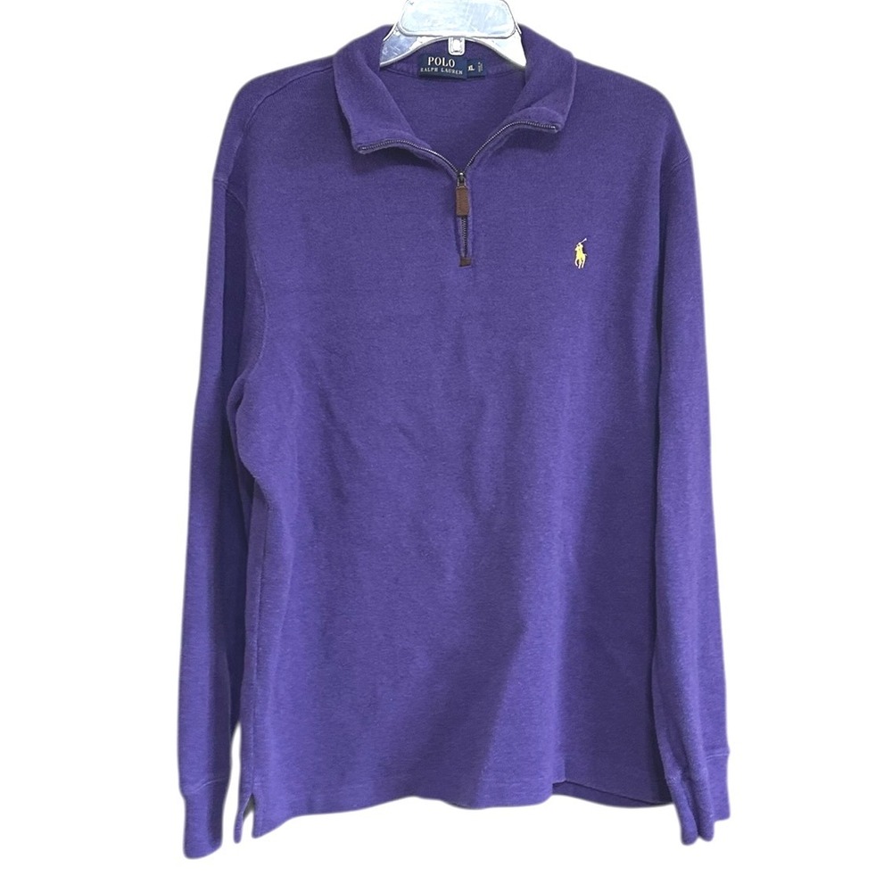 Polo Ralph‎ Lauren Mens XL Purple Quarter Zip Cotton Pullover Yellow Pony Logo